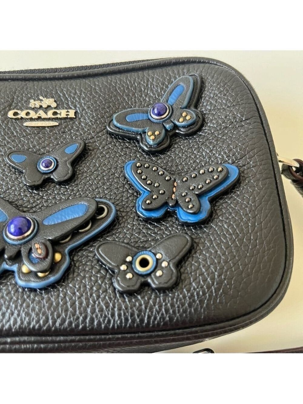Coach Butterfly Applique Black Blue Butterfly Leather with cards, coins, id case - Picture 6 of 11